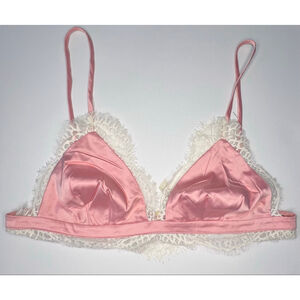 Intimately Free People Pink Satin Lace Trim Soft Cup Bralette